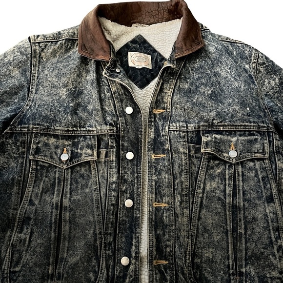 Y2K New Territories Barn Chore Jacket Lambs Leather Sherpa Denim Men’s Large - Picture 3 of 15